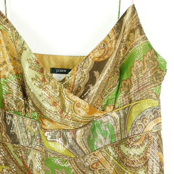 VTG J.Crew Top Womens SZ 6 Silk Gold Metallic Sleeveless Boho Y2K Feminine - Picture 2 of 11